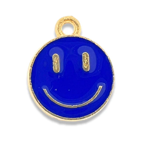 Bedel emaille smiley donker blauw goud 14x12mm