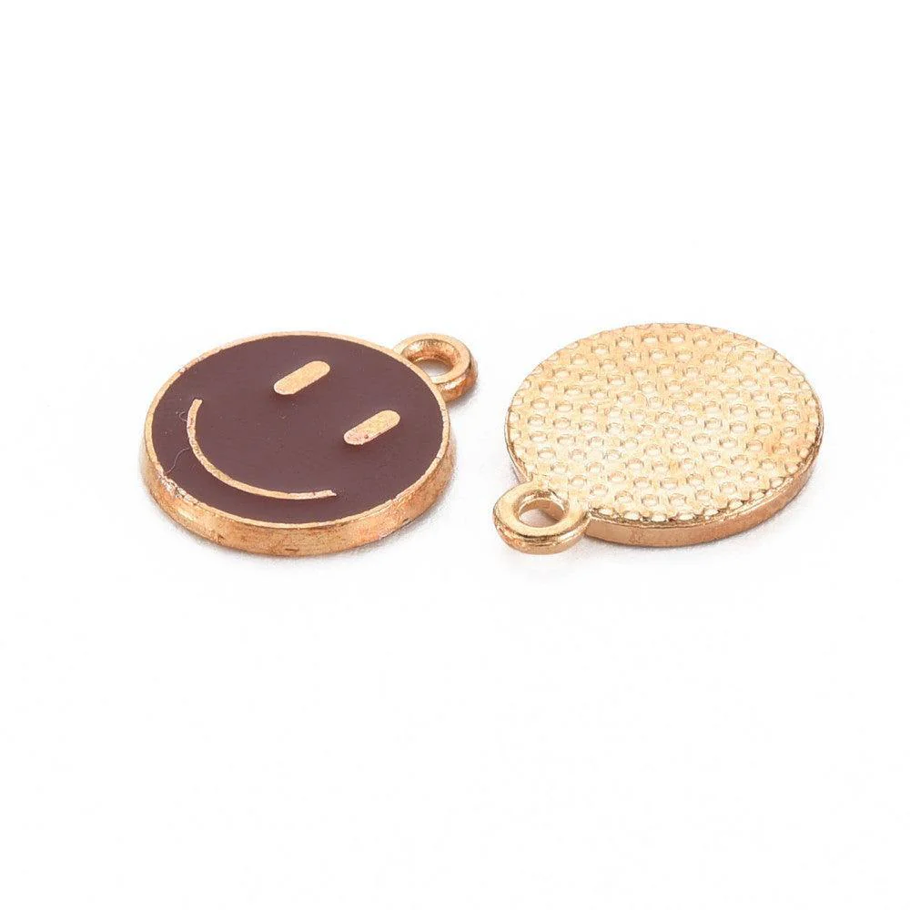 Bedel emaille smiley donker bruin/goud 14.5mm - per stuk - Image 2