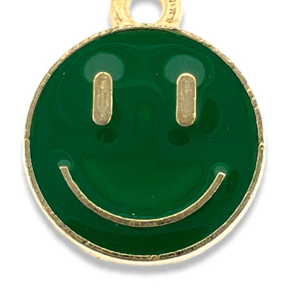 Bedel emaille smiley donker groen goud 14x12mm