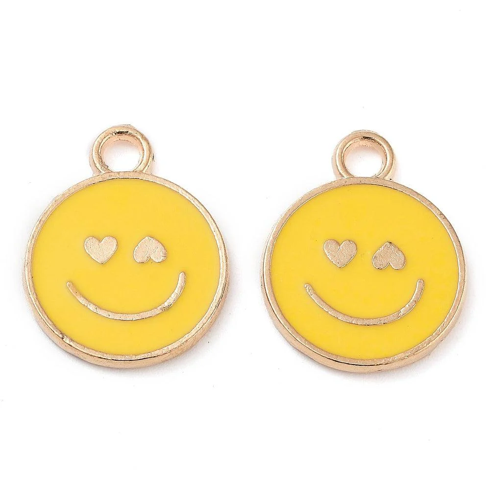Bedel emaille smiley geel goud 19x15mm - per stuk
