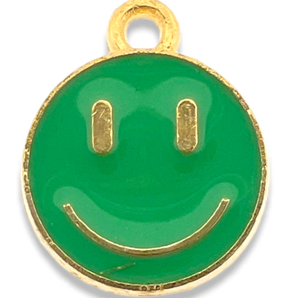 Bedel emaille smiley groen goud 14x12mm
