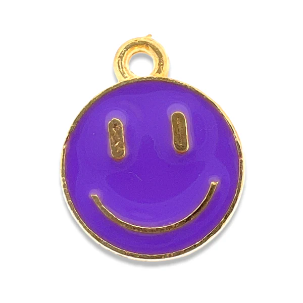 Bedel emaille smiley lila goud 14x12mm