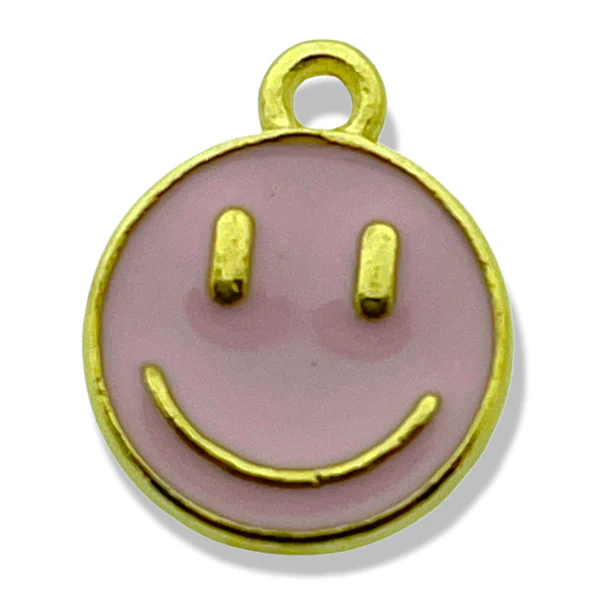 Bedel emaille smiley roze goud 14x12mm