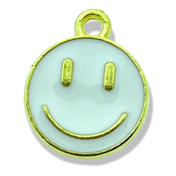 Bedel emaille smiley wit goud 14x12mm