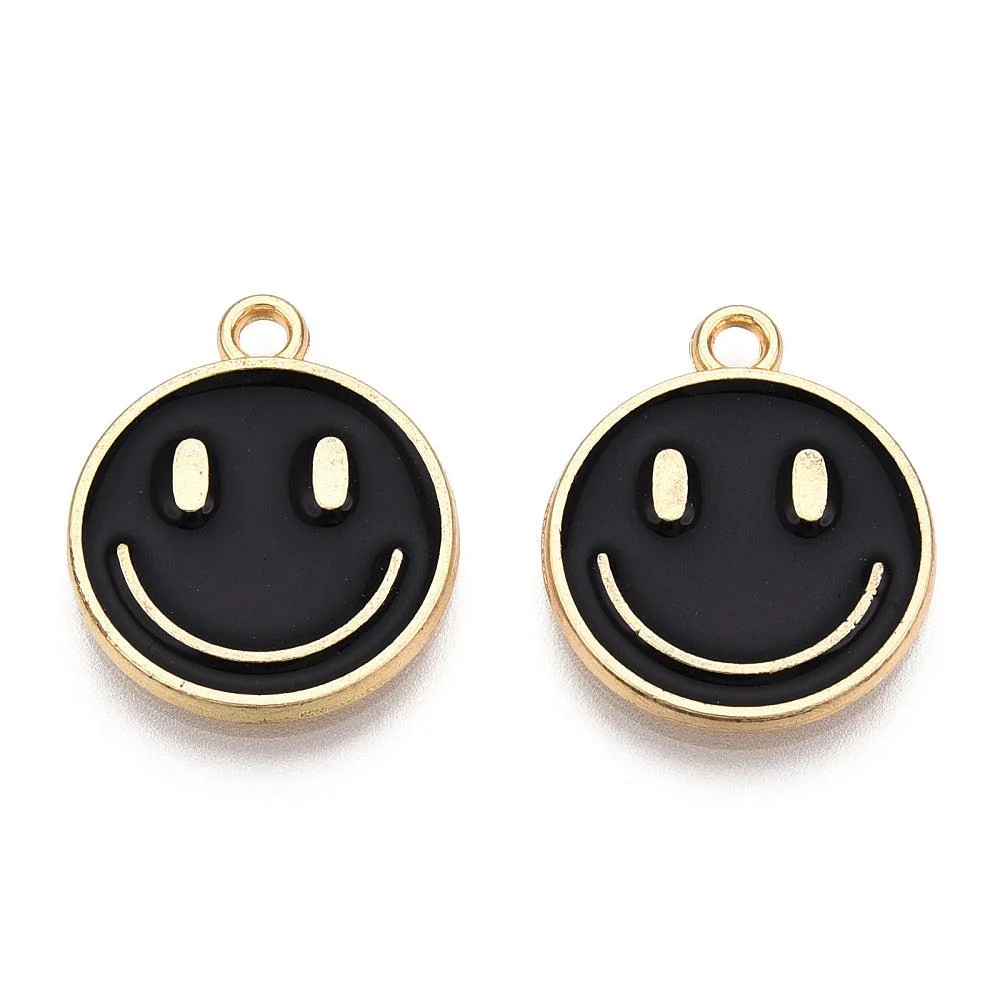 Bedel emaille smiley zwart/goud 19x16mm