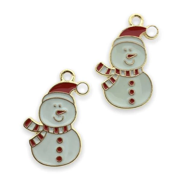Bedel emaille sneeuwpop rood-wit goud 24x15mm