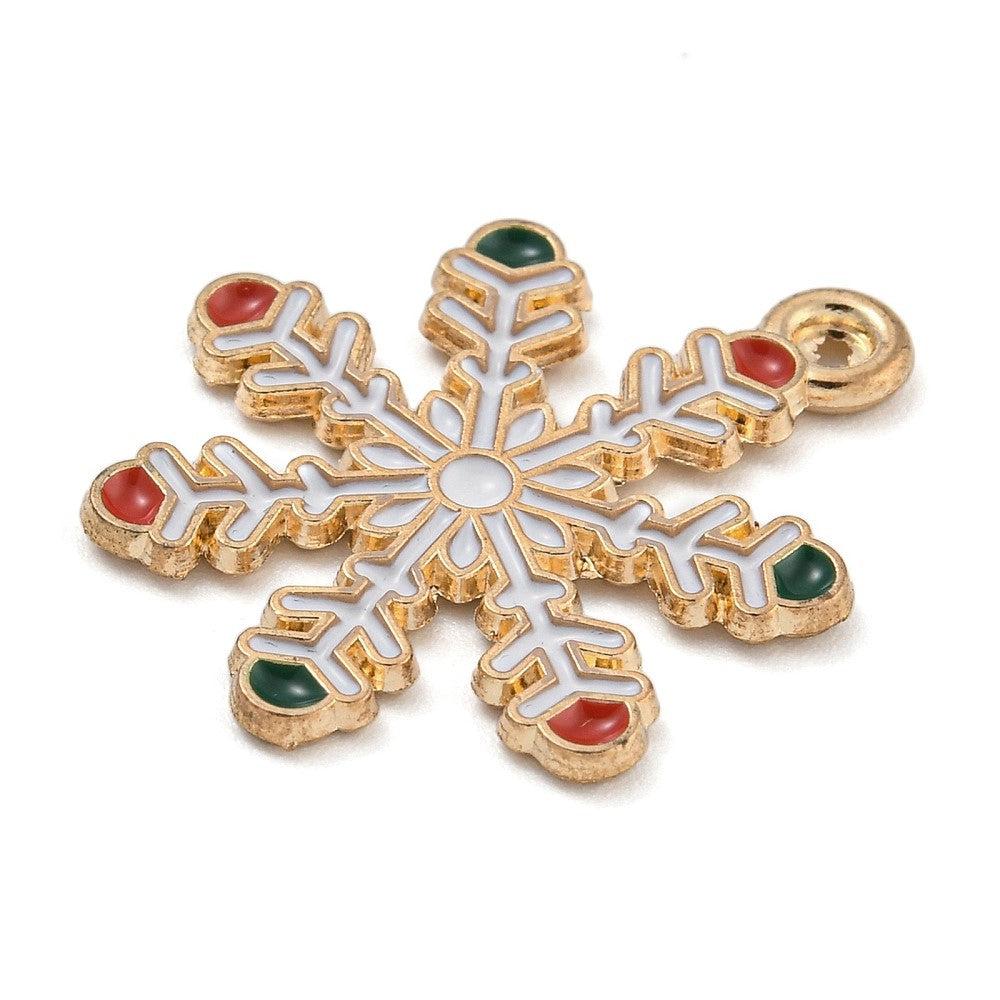 Bedel emaille Sneeuwvlok Kerst goud 23x19mm - per stuk - Image 2