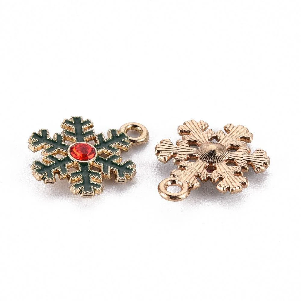 Bedel emaille Sneeuwvlok Kerst groen goud 22x16mm - per stuk - Image 2