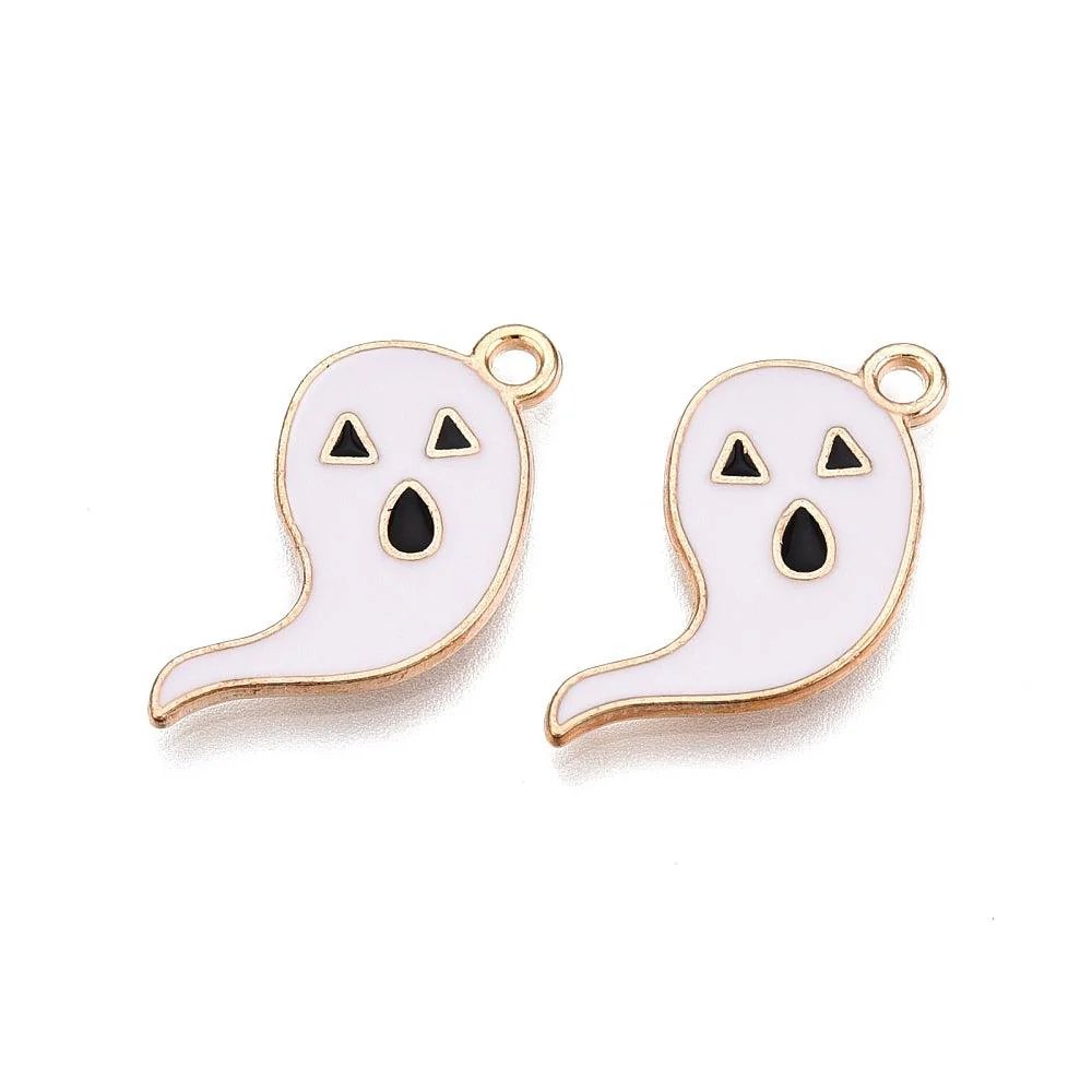 Bedel emaille spookje wit goud 15x19mm