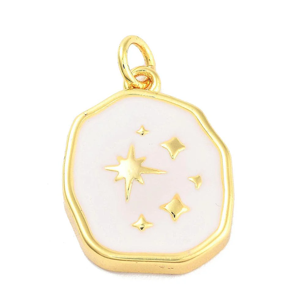 Bedel emaille stars wit 18K goud 19x15mm - per stuk