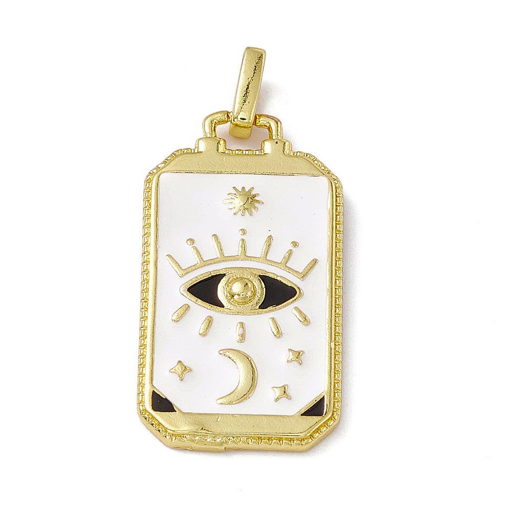 Bedel emaille tarot met oog wit goud 26x14mm