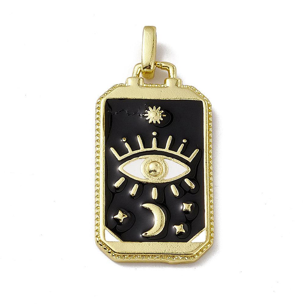 Bedel emaille tarot met oog zwart goud 26x14mm