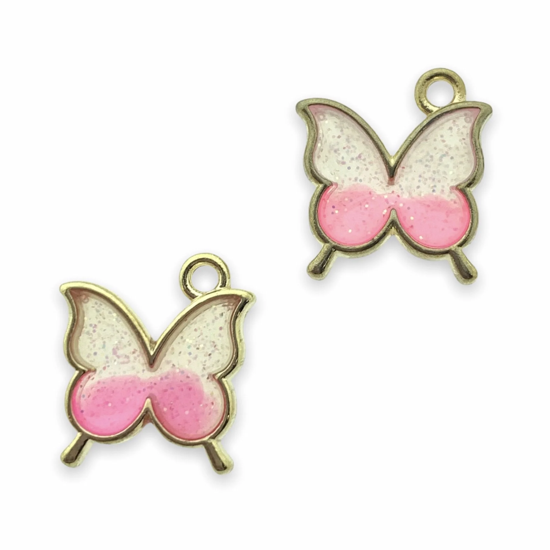 Bedel emaille vlinder roze-goud 16x14mm