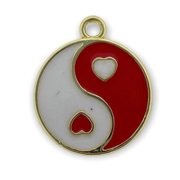 Bedel emaille yin yang rood-goud 14x12mm