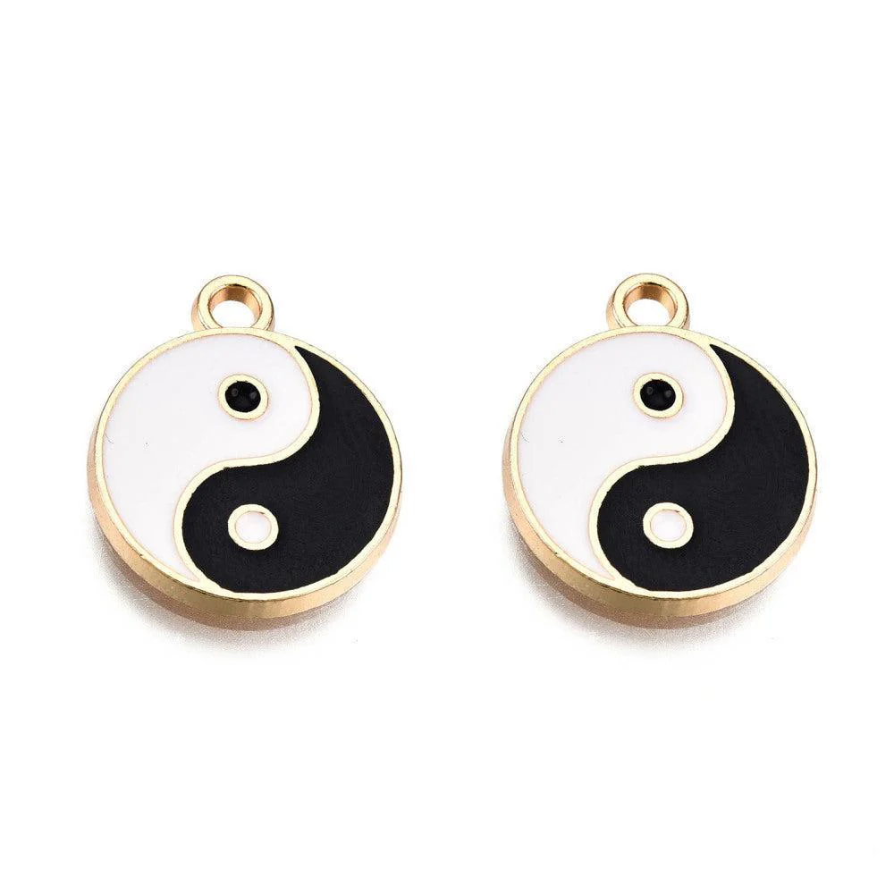 Bedel emaille Yinyang Zwart / Wit 14mm - per stuk