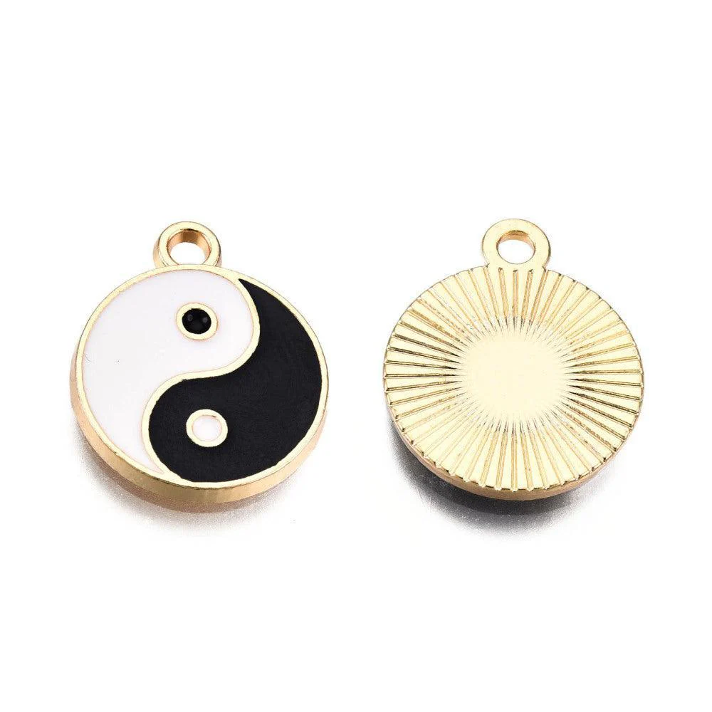 Bedel emaille Yinyang Zwart / Wit 14mm - per stuk - Image 2