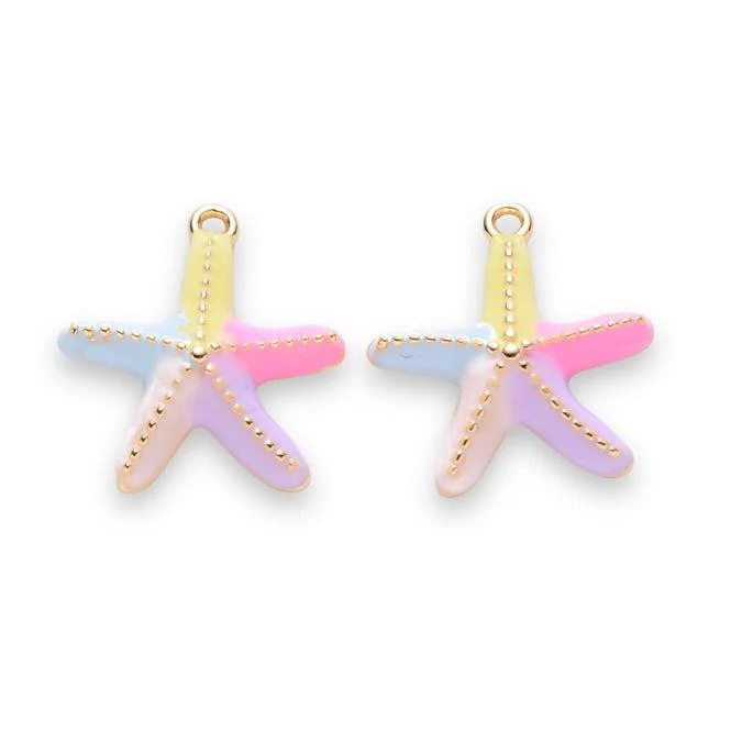 Bedel emaille zeester multicolor 18K gold plated 14mm