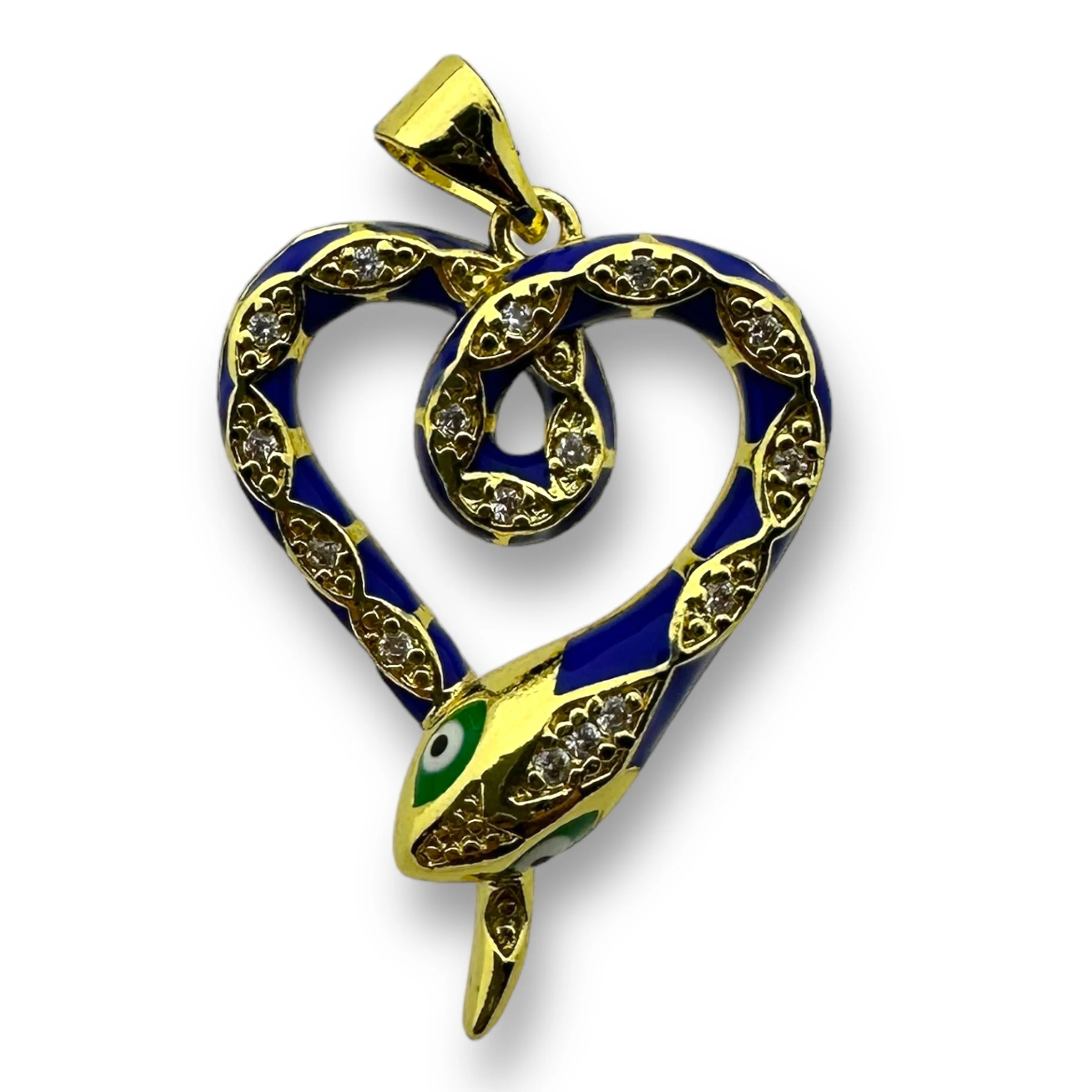 Bedel emaille zirconia Slang Blauw gold plated 27mm - per stuk