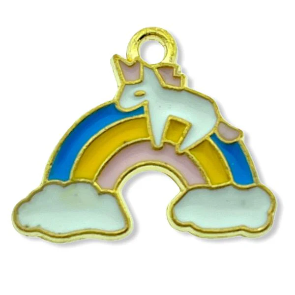 Bedel enamel regenboog multicolour goud 17x20mm