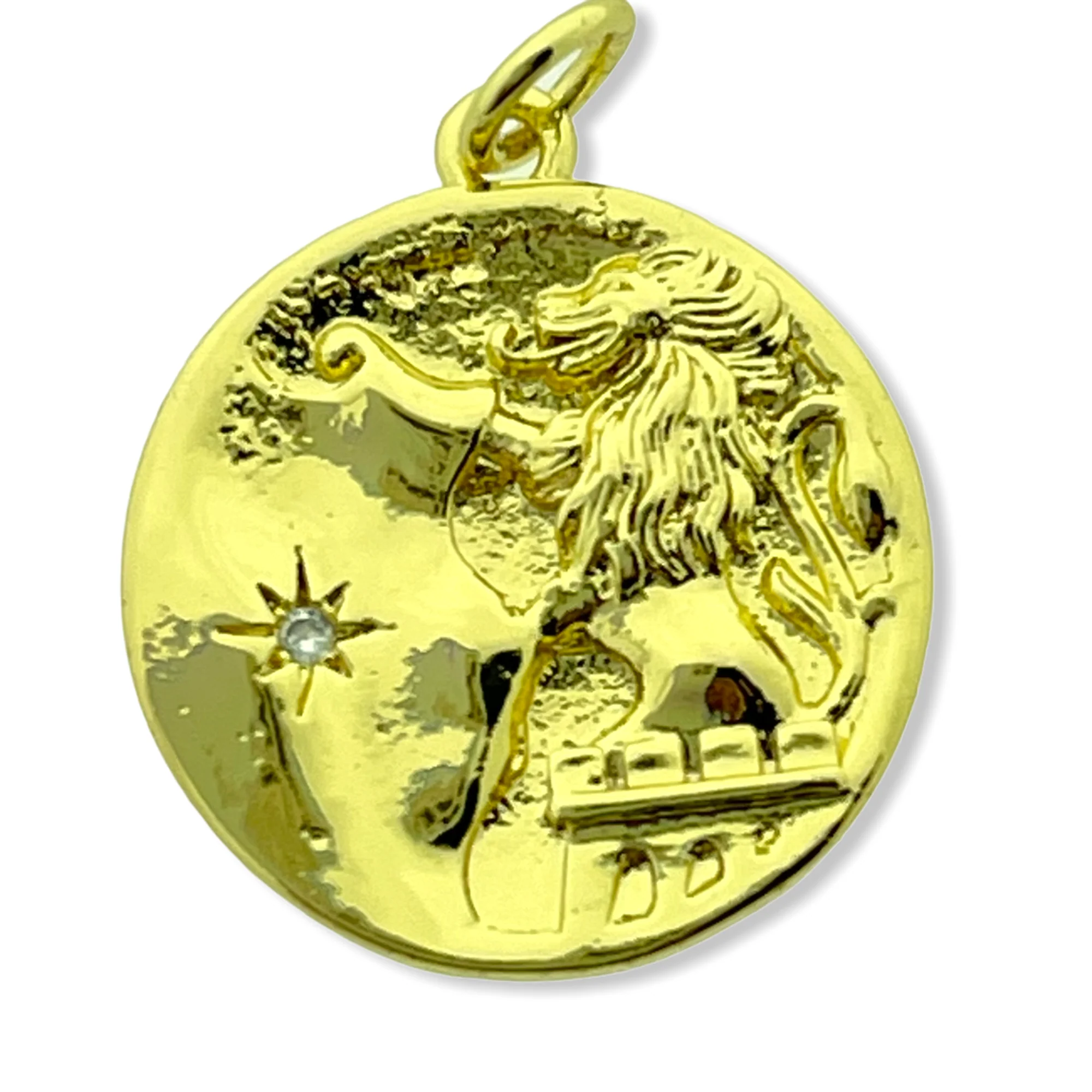 Bedel flat round Zirconia Gold plated 21x18mm