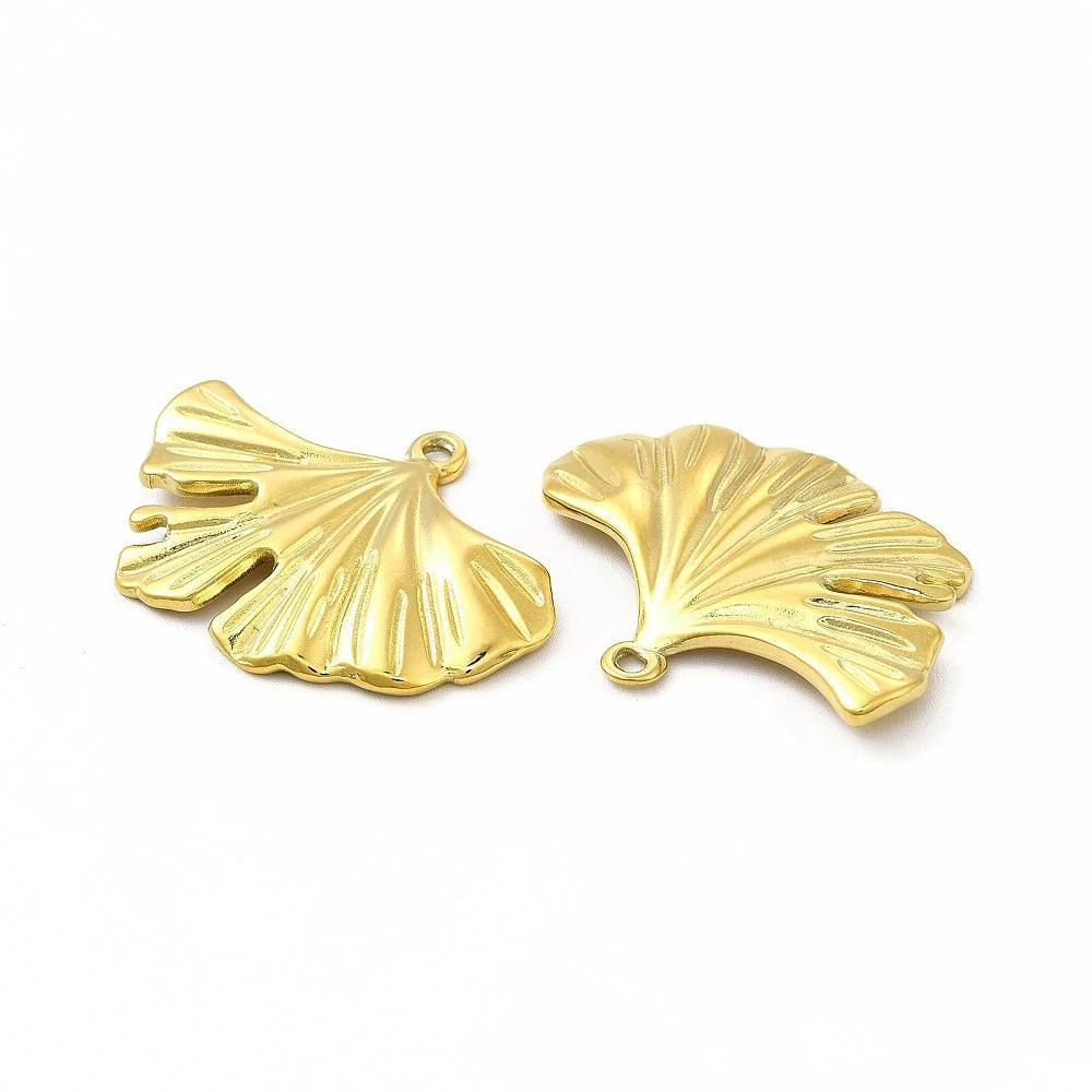 Bedel Ginkgo Blad 18K RVS goud 30mm - per stuk - Image 2