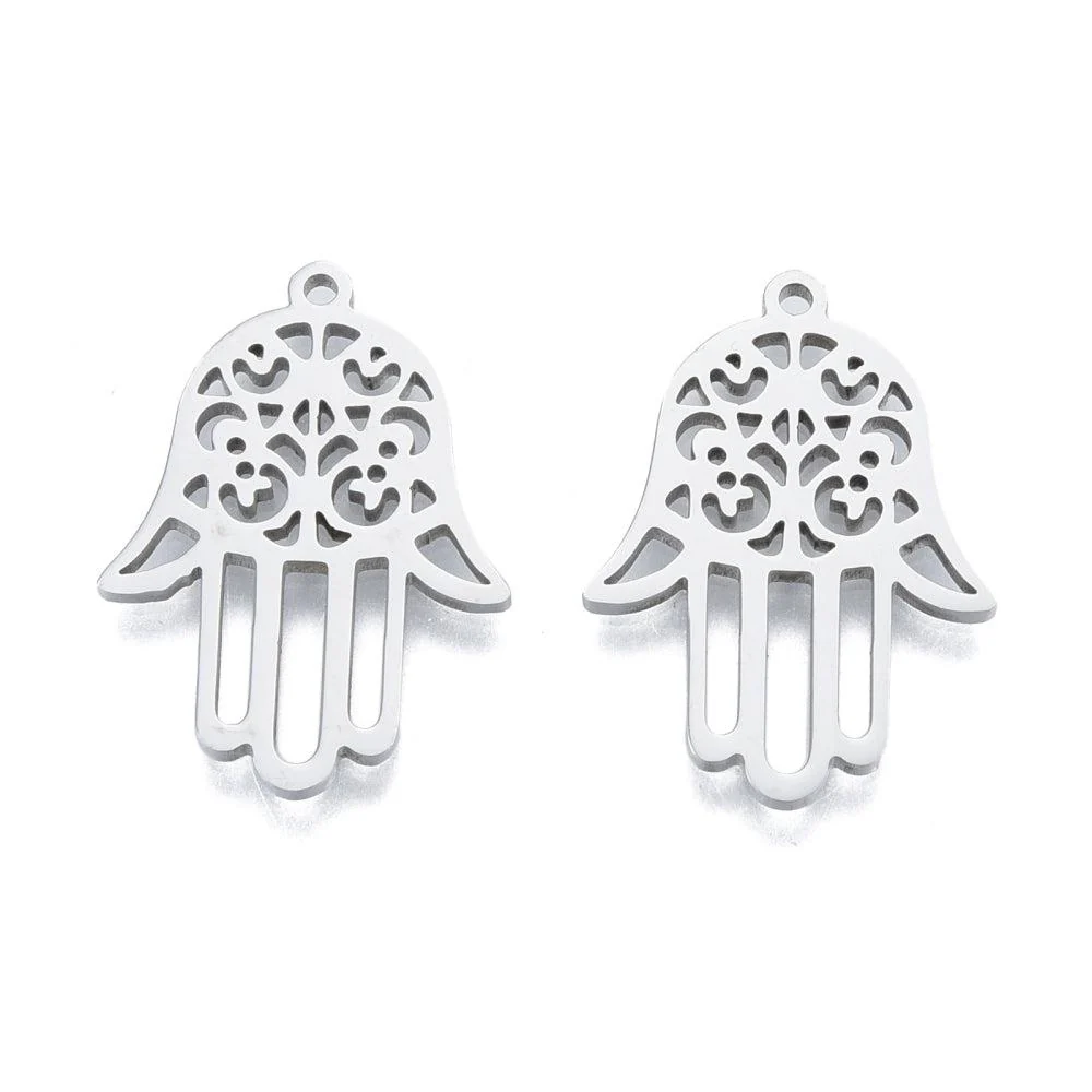 Bedel hamsa hand RVS zilver 27x19mm - per stuk