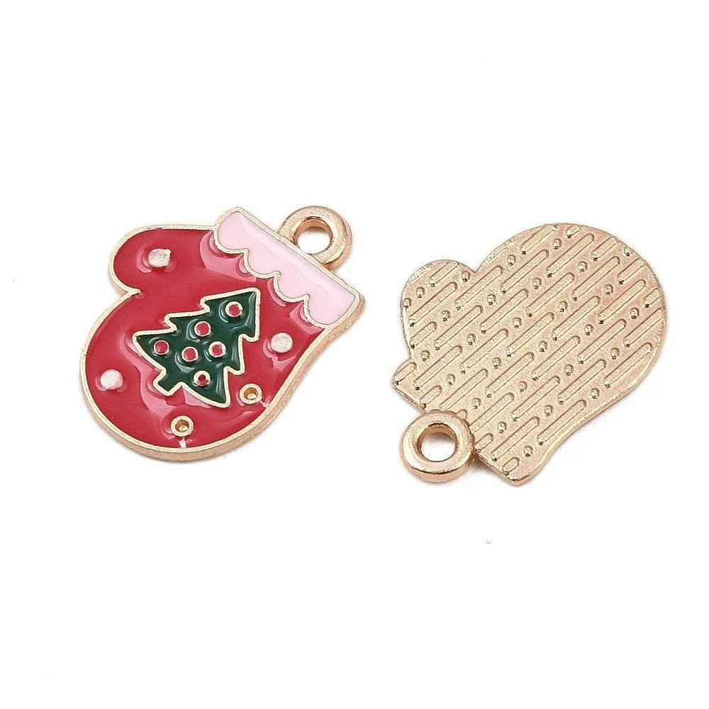 Bedel Handschoen Kerst Emaille / Goud 19mm - per stuk - Image 2