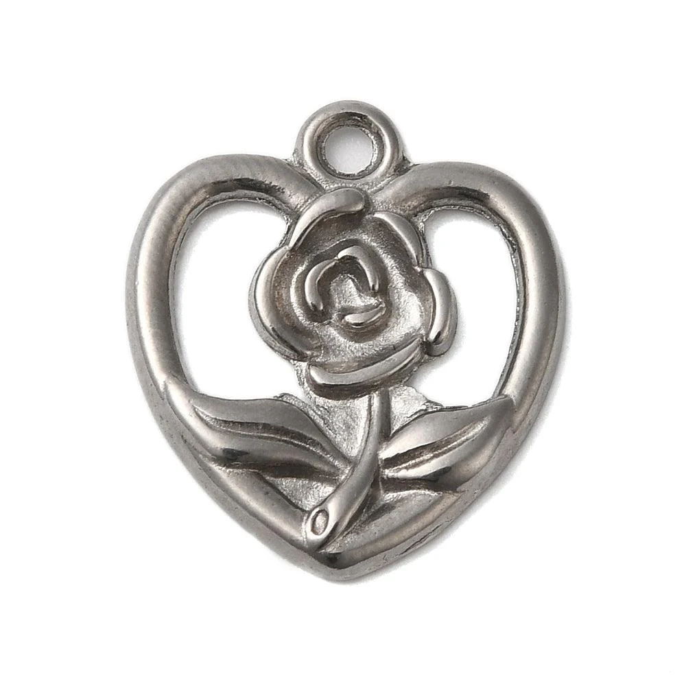 Bedel hart bloem zilver RVS 18x16mm
