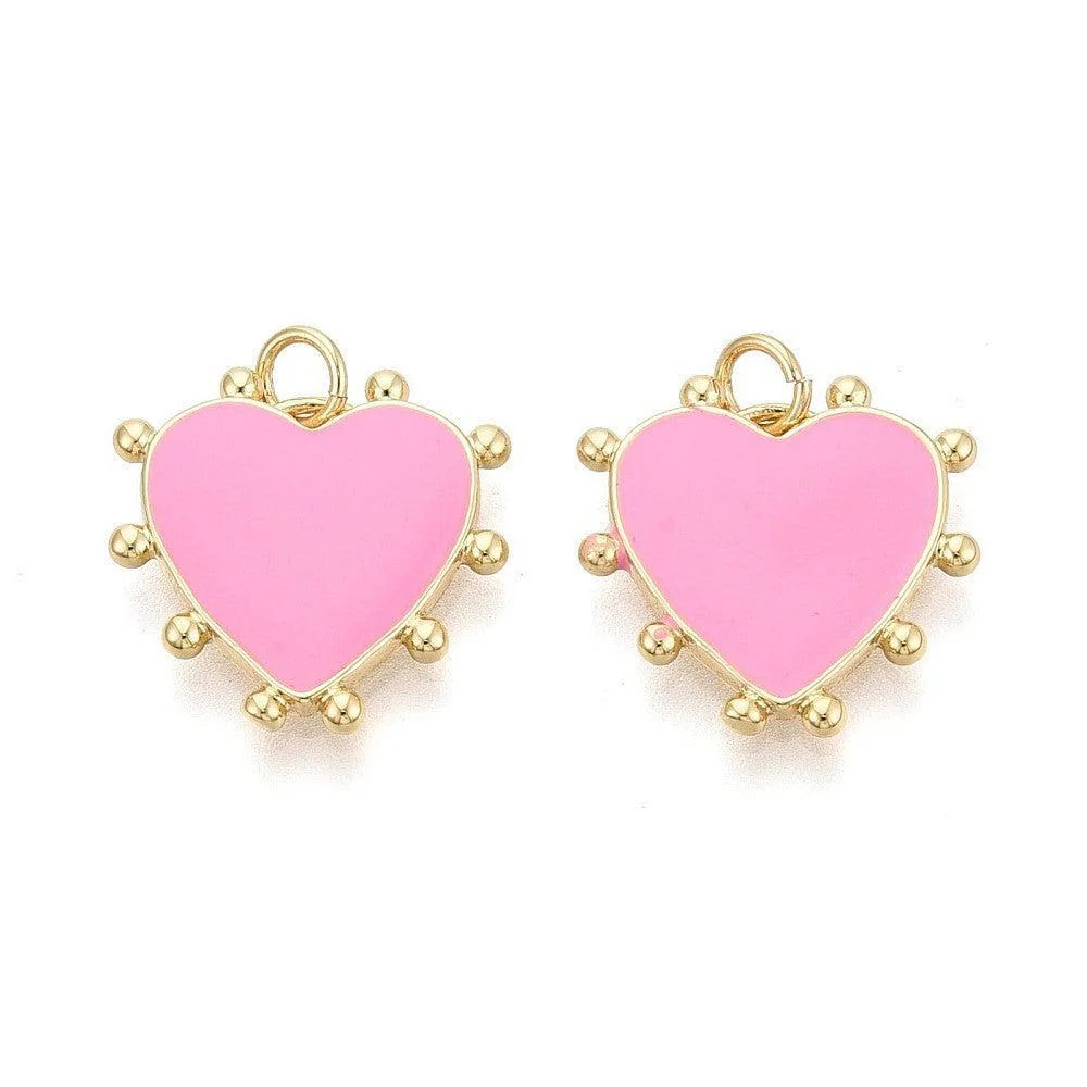Bedel hart emaille roze 16K Gold plated 18mm - per stuk