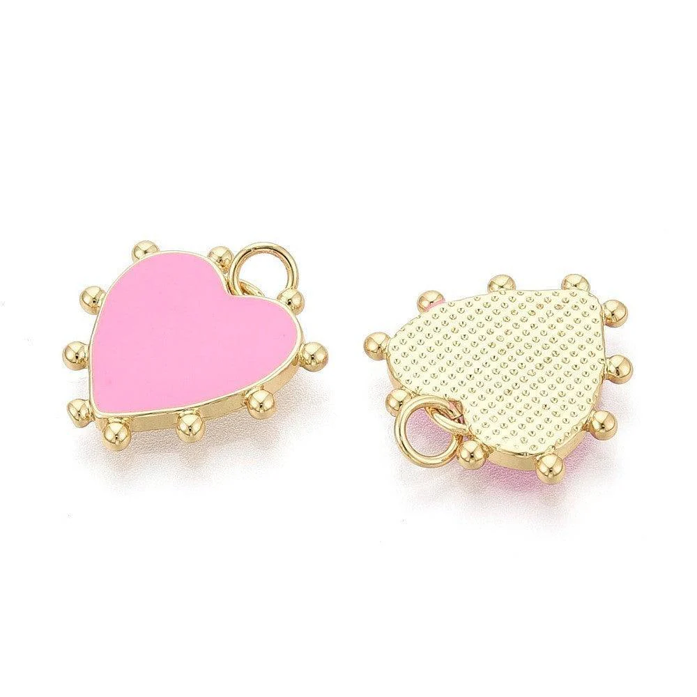 Bedel hart emaille roze 16K Gold plated 18mm - per stuk - Image 2