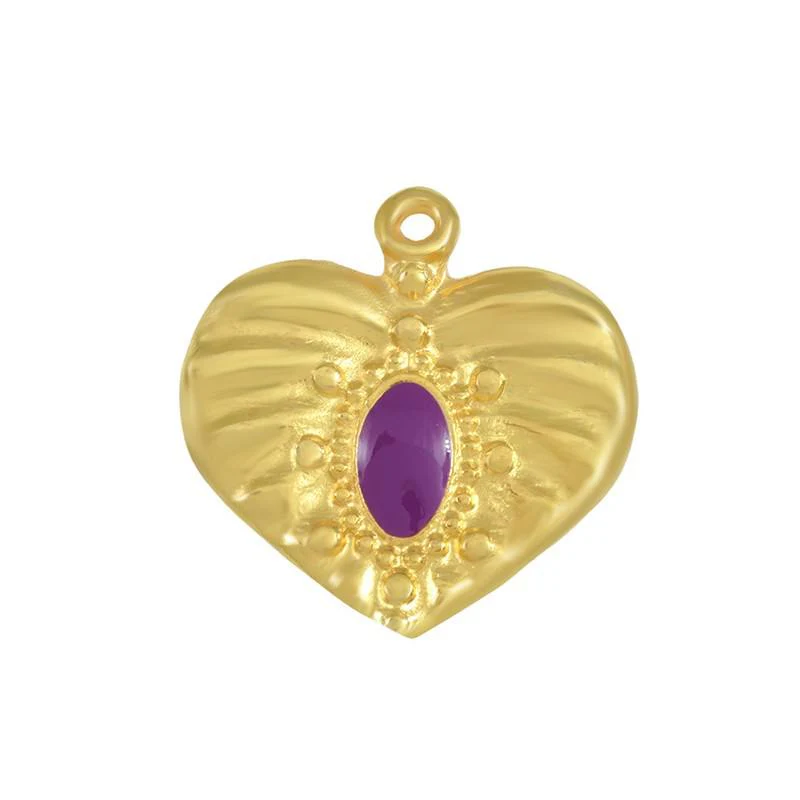 Bedel Hart relief emaille paars Goud 24kr DQ 26x22mm
