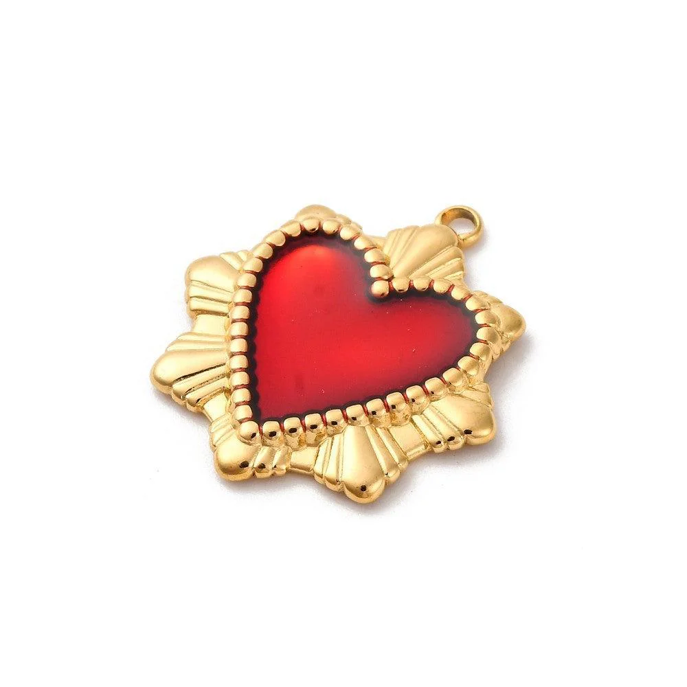 Bedel hart rood RVS 18K Gold plated 24mm - per stuk - Image 2