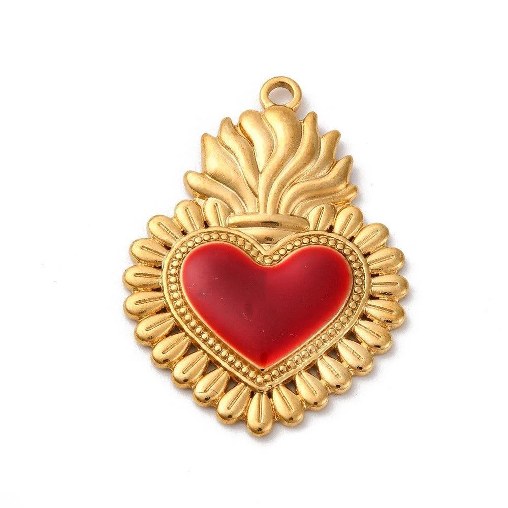 Bedel hart rood RVS 18K Gold plated 33mm - per stuk