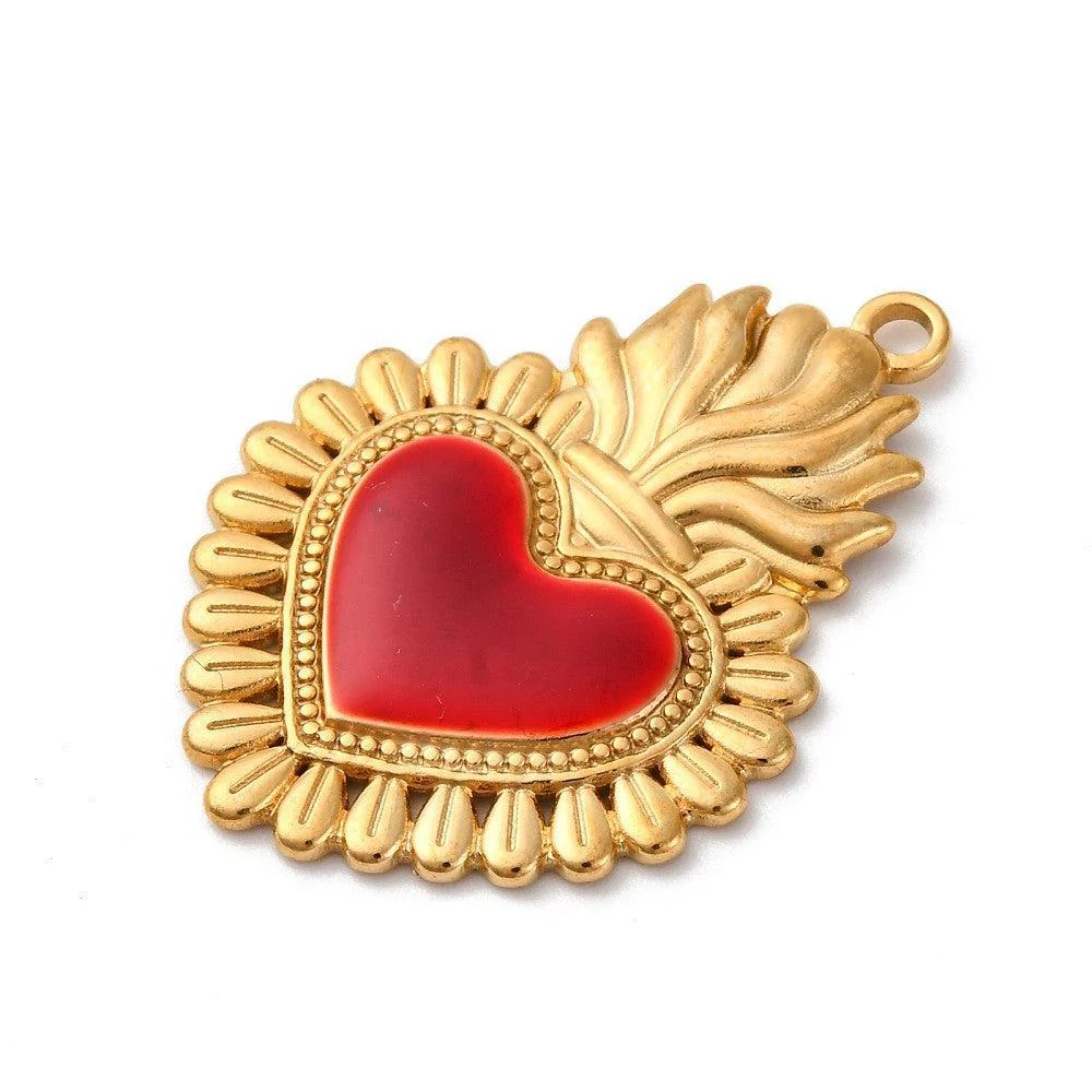 Bedel hart rood RVS 18K Gold plated 33mm - per stuk - Image 2