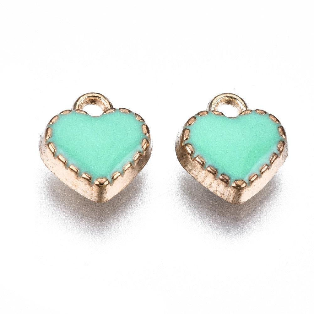 Bedel Hartje Emaille Turquoise / Goud 21mm - per stuk