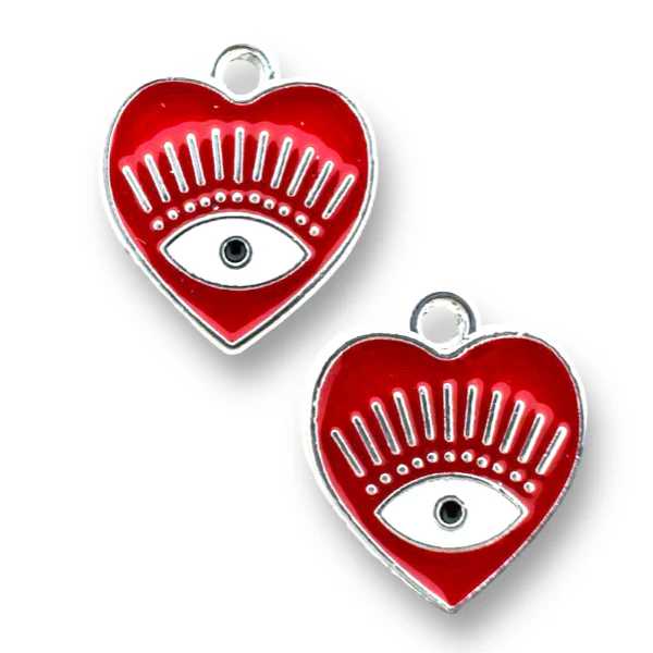 Bedel hartje oog rood zilver 14.5x13x1.5mm