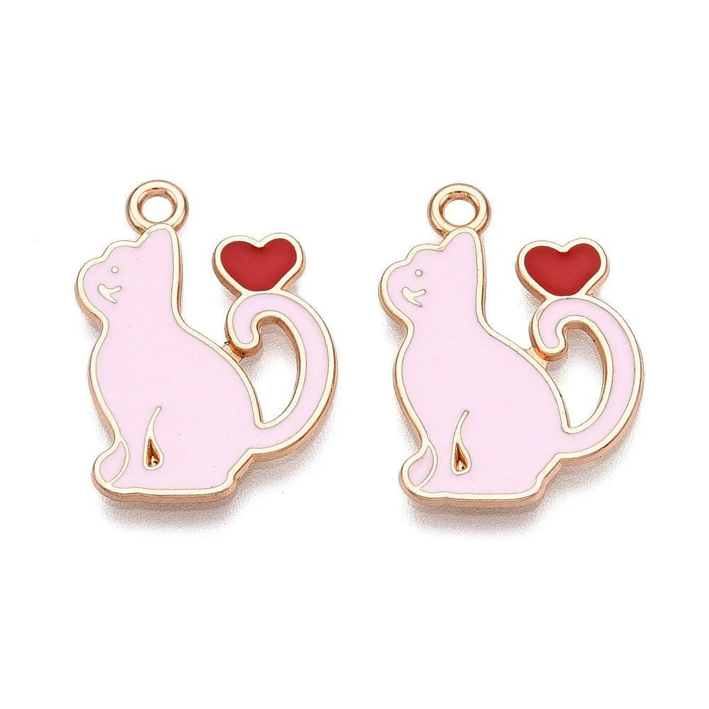 Bedel Kat met Hartje goud/roze 21mm- per stuk