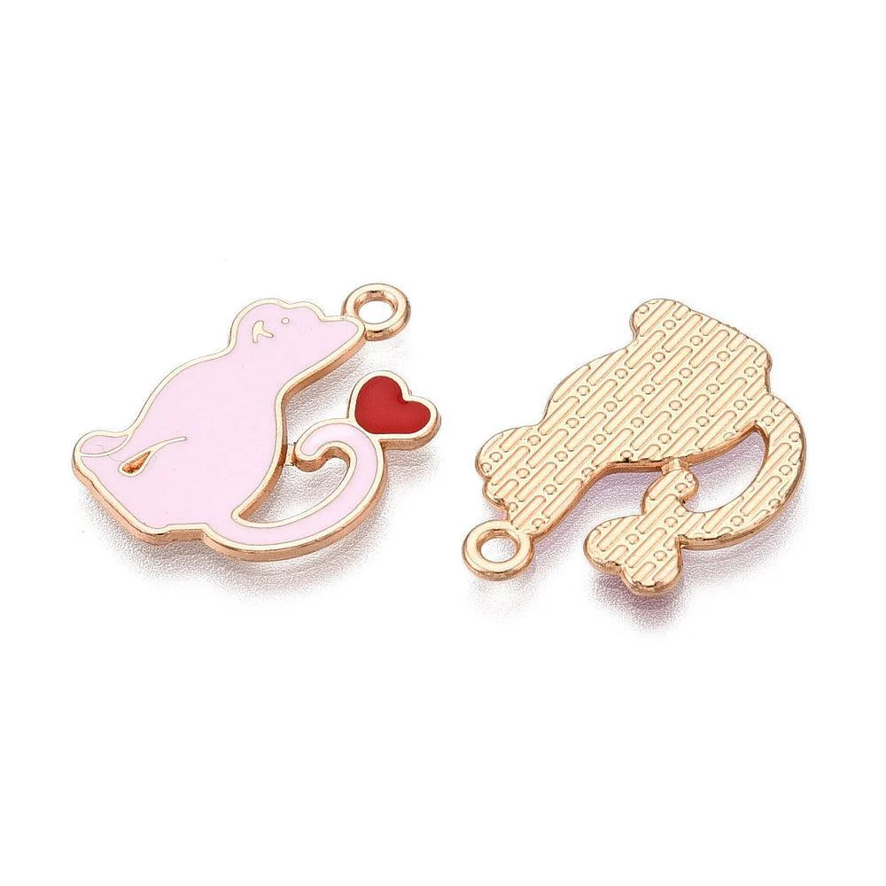 Bedel Kat met Hartje goud/roze 21mm- per stuk - Image 2