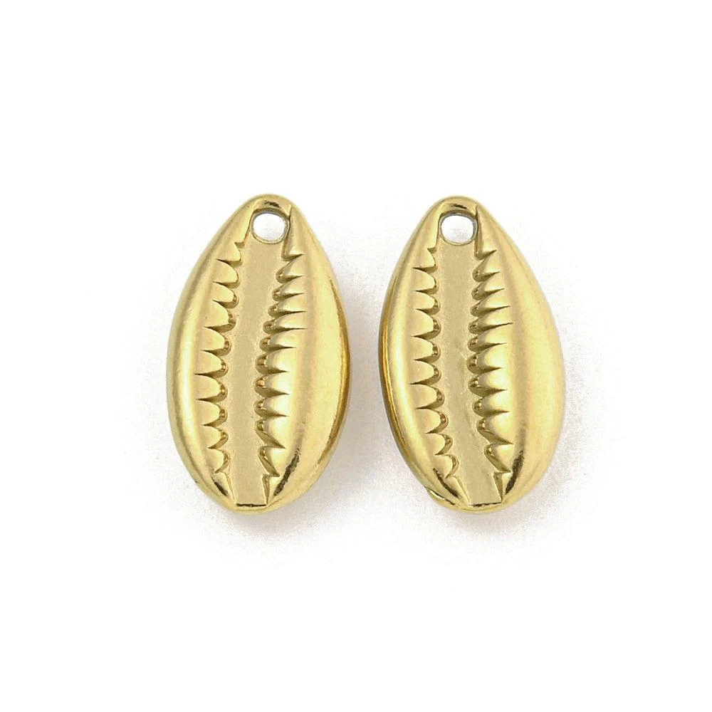 Bedel kauri schelp RVS 18K Goud 14mm - per stuk