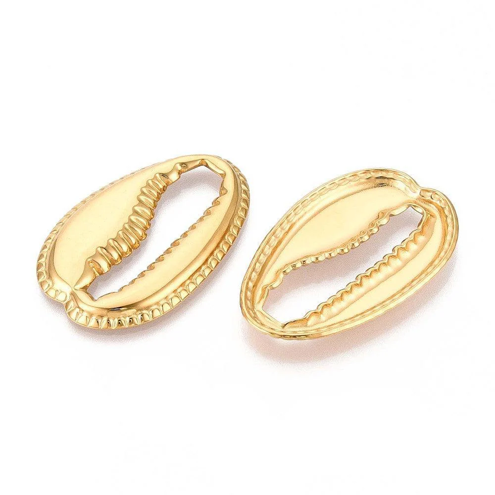 Bedel kauri schelp XL 18K RVS Goud 44mm - per stuk