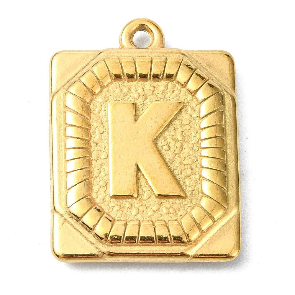 Bedel letter rechthoek alfabet A-Z RVS 18K goud 25x18mm - Image 10