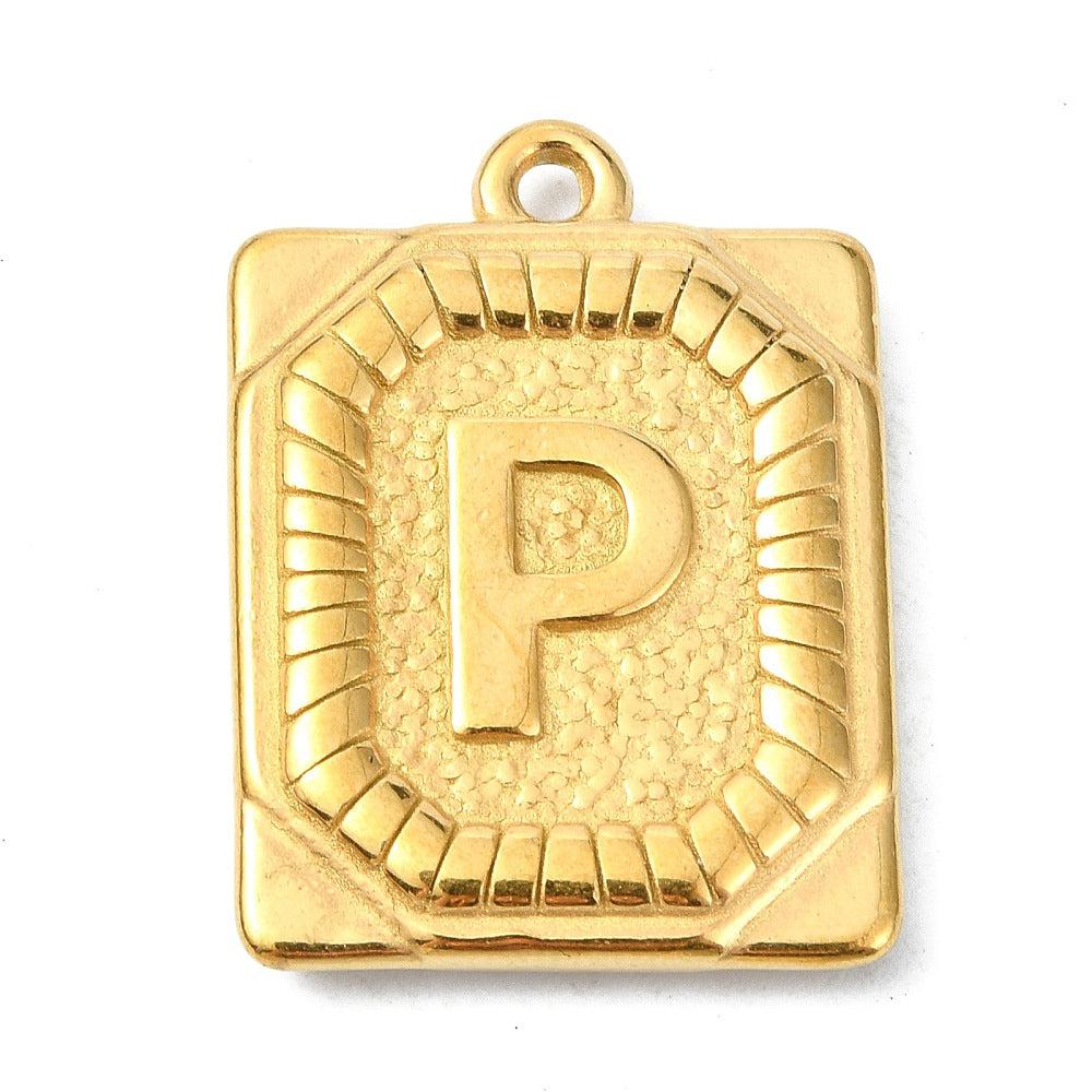 Bedel letter rechthoek alfabet A-Z RVS 18K goud 25x18mm - Image 15