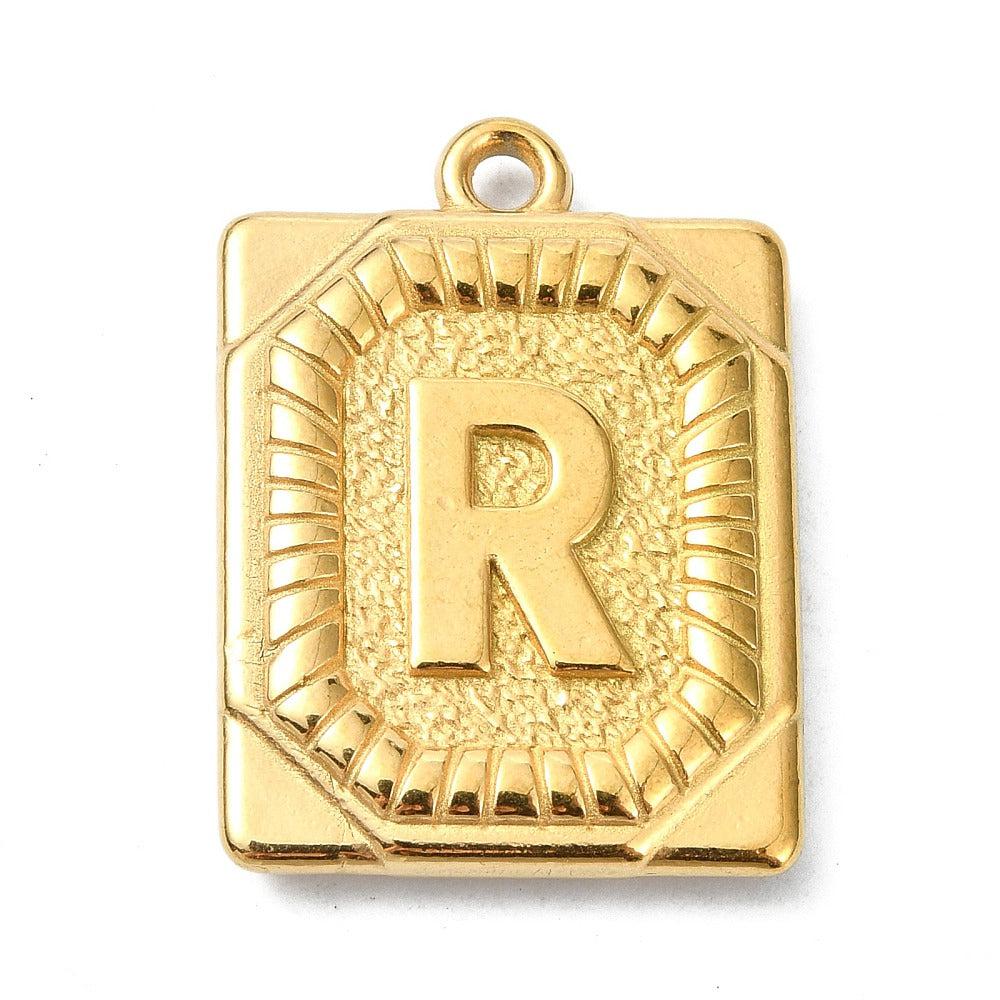 Bedel letter rechthoek alfabet A-Z RVS 18K goud 25x18mm - Image 17