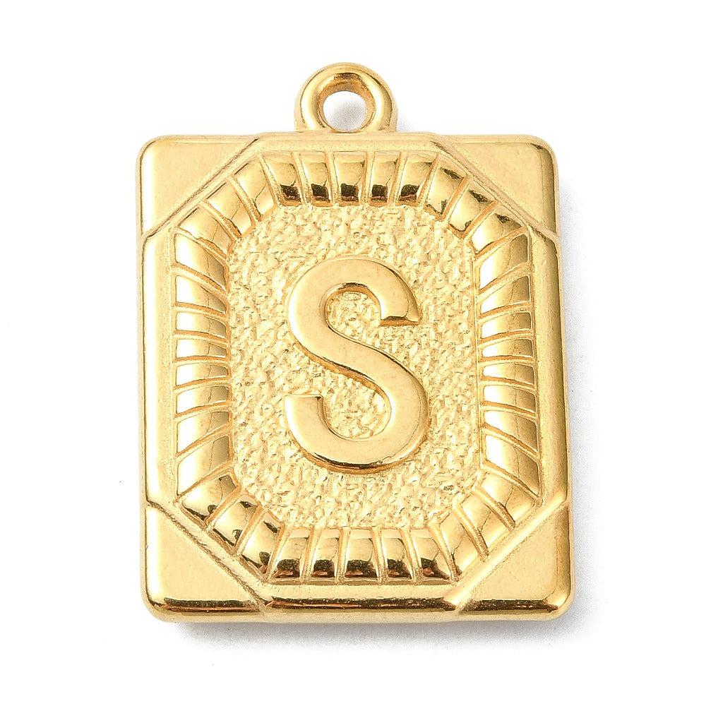 Bedel letter rechthoek alfabet A-Z RVS 18K goud 25x18mm - Image 18