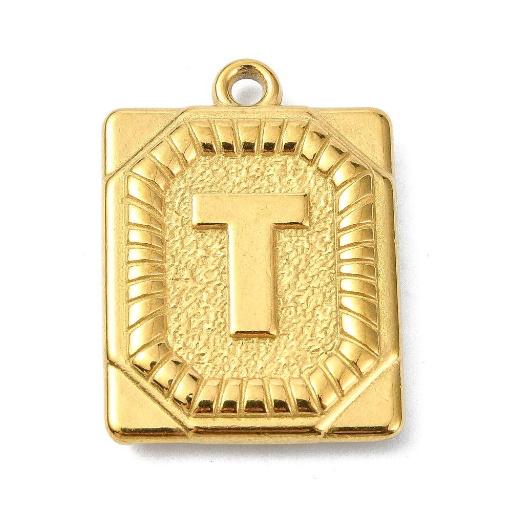 Bedel letter rechthoek alfabet A-Z RVS 18K goud 25x18mm - Image 19