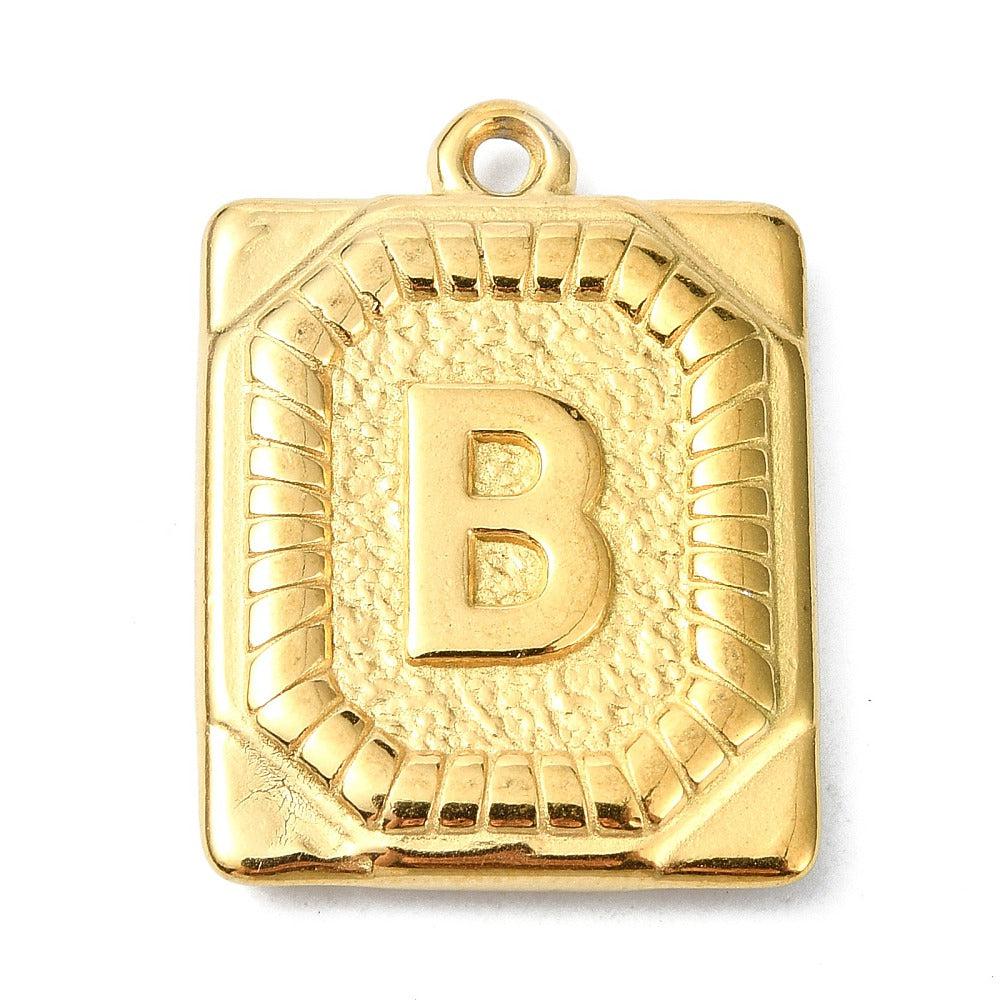 Bedel letter rechthoek alfabet A-Z RVS 18K goud 25x18mm - Image 2