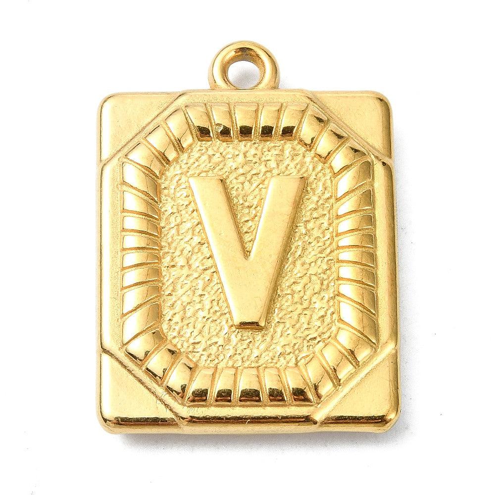 Bedel letter rechthoek alfabet A-Z RVS 18K goud 25x18mm - Image 21