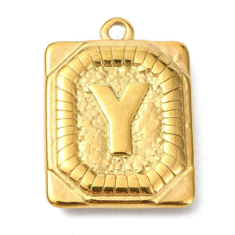 Bedel letter rechthoek alfabet A-Z RVS 18K goud 25x18mm - Image 24