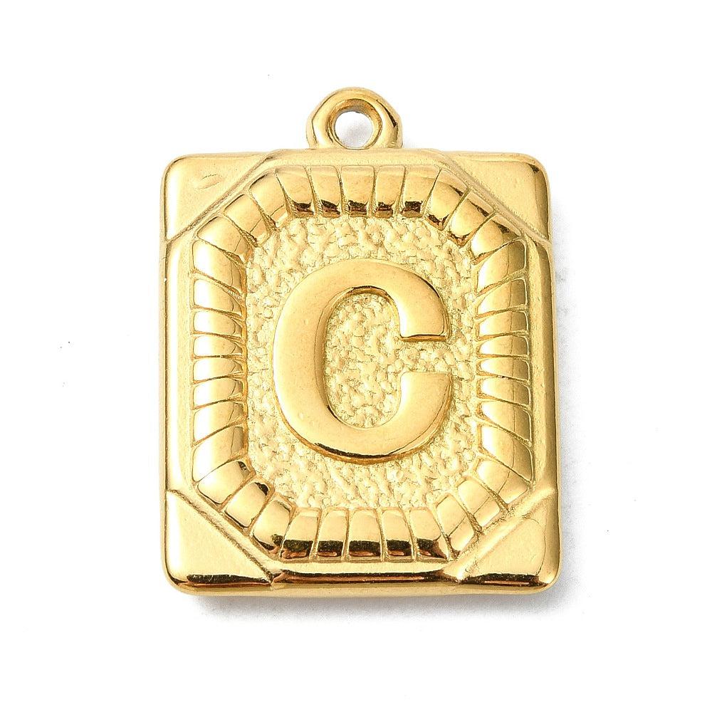 Bedel letter rechthoek alfabet A-Z RVS 18K goud 25x18mm - Image 3