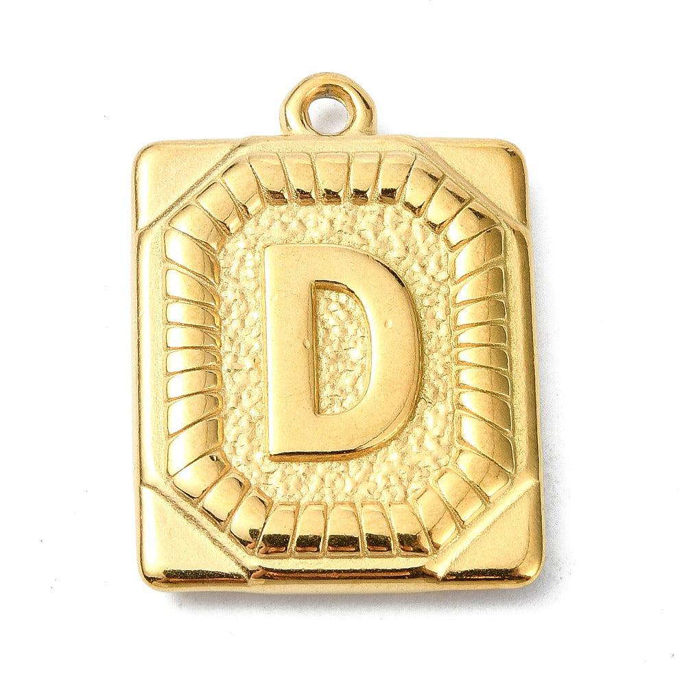 Bedel letter rechthoek alfabet A-Z RVS 18K goud 25x18mm - Image 4